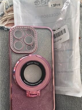 Pink Glitter Ring Holder Phone Case - Fits 13 Pro💜